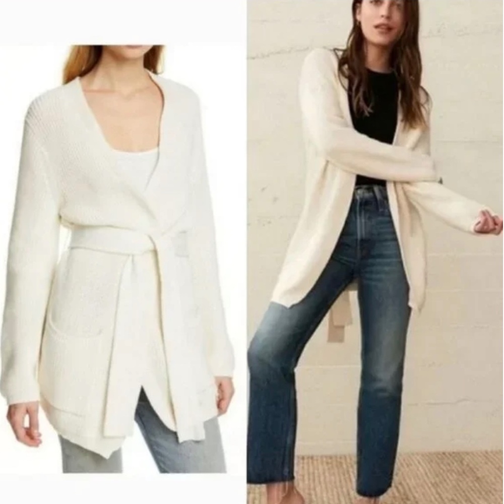 Jenni Kayne Belted Wrap Cotton Cardigan In Ivory - Picture 2 of 8